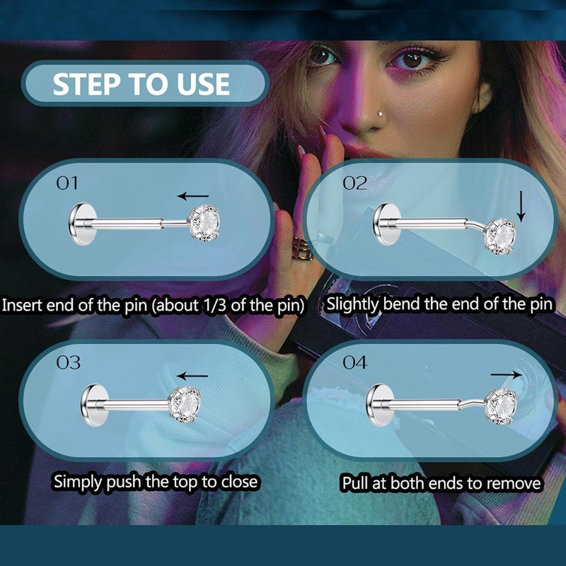 QWALIT Titanium Flat Back Helix Cartilage Earring Horseshoe Nose Ring Piercing Taper Threadless Jewelry Changing Tool Internal Threaded Piercing Taper Insertion Threader Tool Labret Jewelry Lip Studs - Image 2